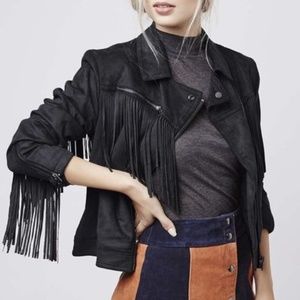 Topshop Black Suede Fringe Biker Jacket